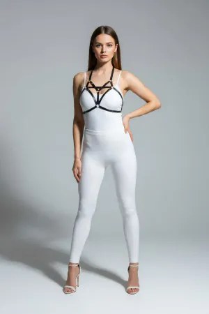 Black Chest Harness Leather Detailed Multi-Striped - APFT352