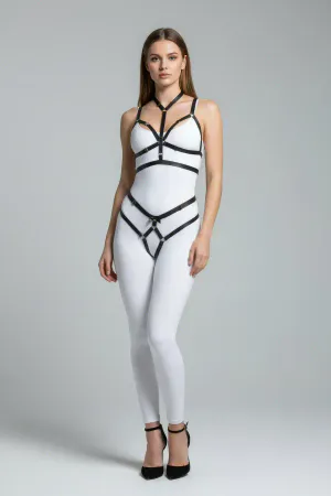 Black Harness Suit Black Leather Band Detailed Body Accessory - APFT362