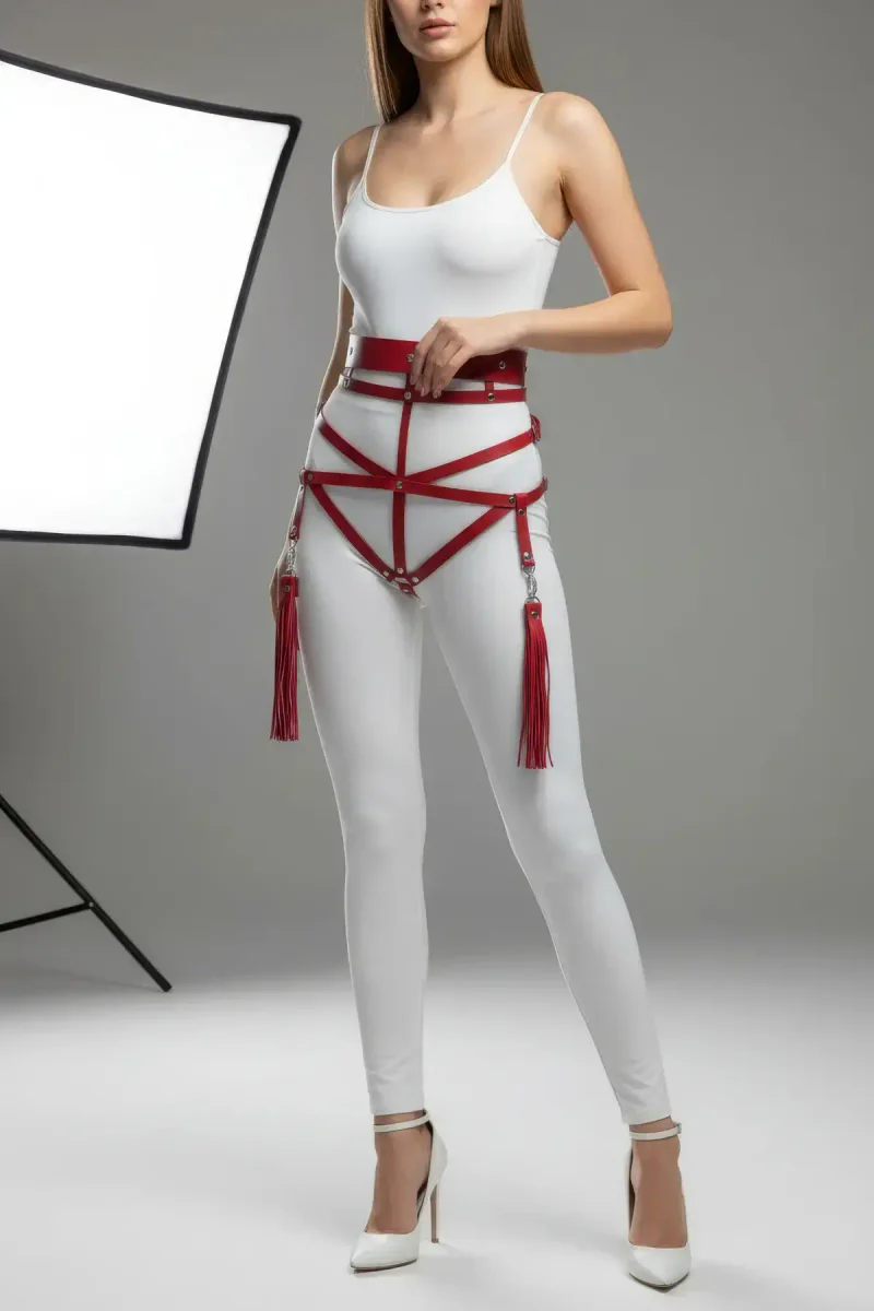 Red Faux Leather Hip Harness Front