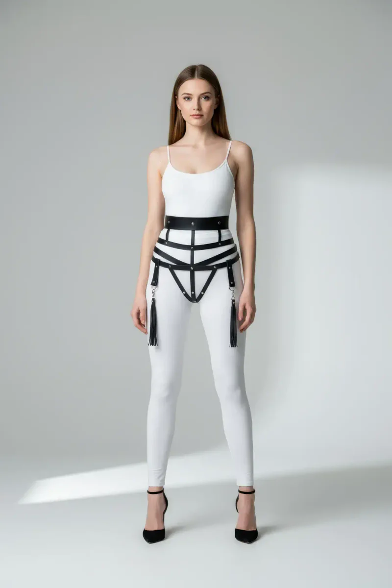 Black caged waist harness side view
