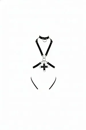 Black Women's Belt Leather Cross Detailed Body Accessory - APFT404