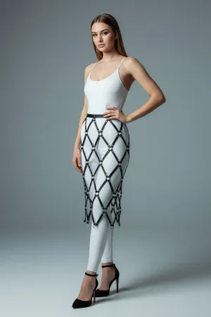 Harness Skirt Black Faux Leather Overlay Midi Length