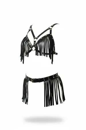 Black Women's Belt Tasseled Studded Ring Detailed Waist Accessory - APFT440