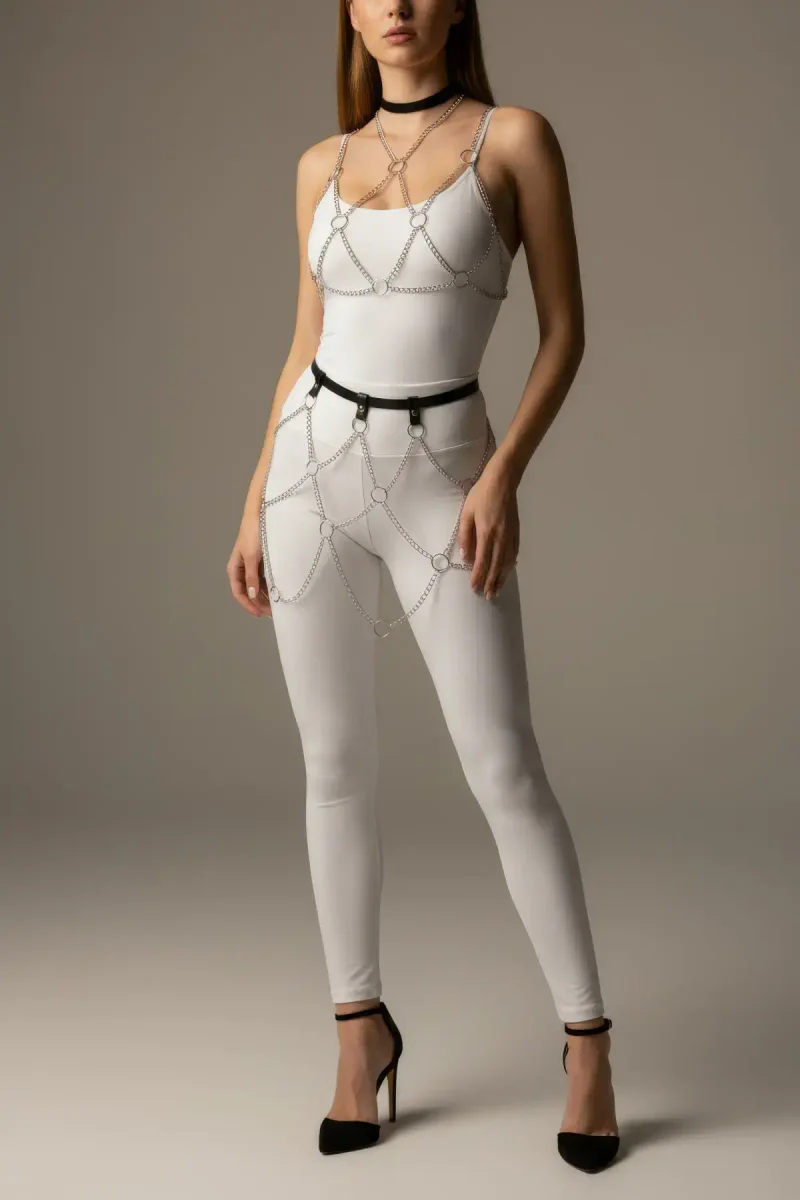 Body Chain Harness for Women - Silver Waist & Leg Jewelry