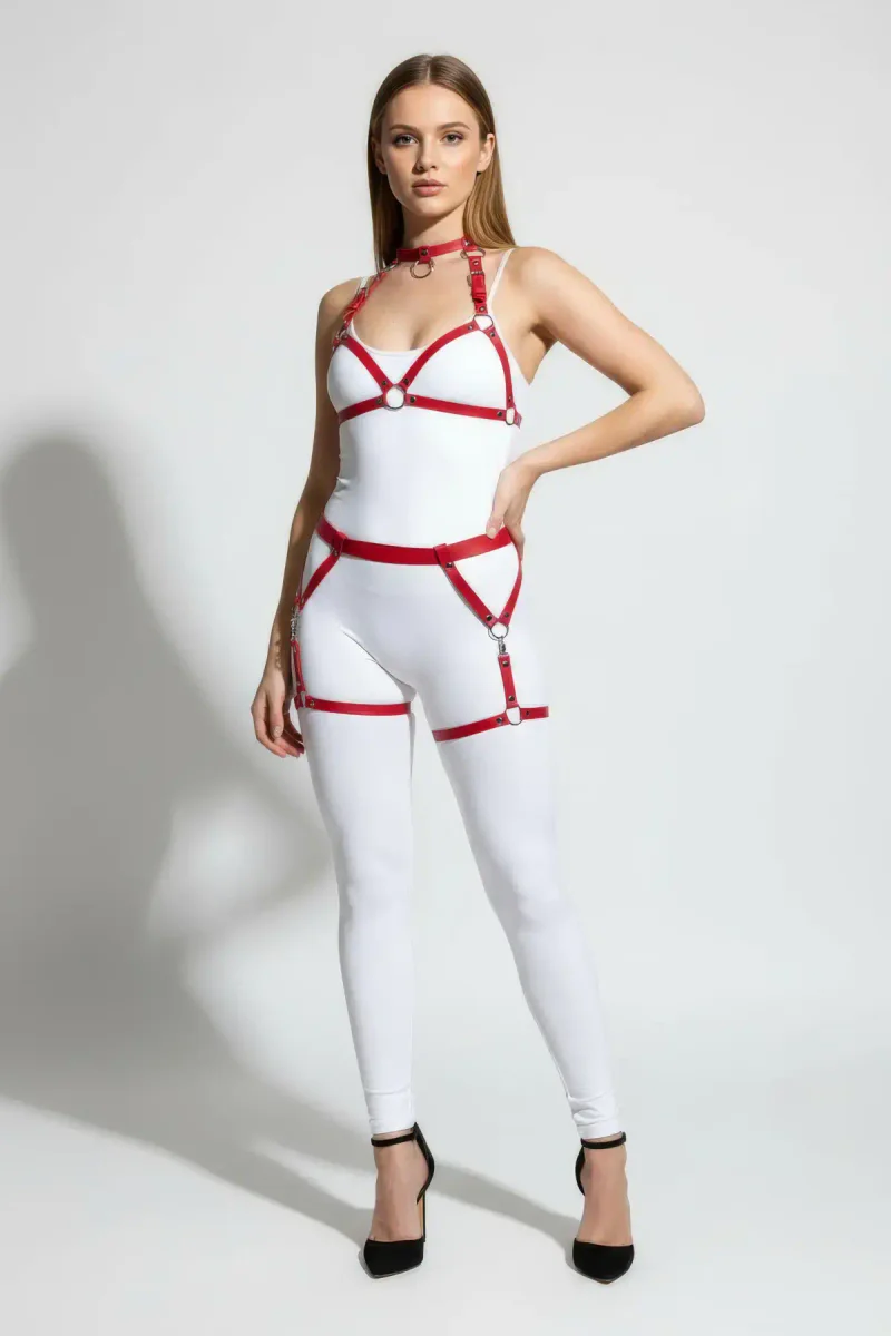 Red Faux Leather Full Body Harness