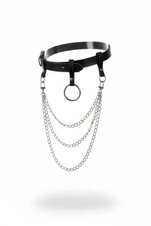 Black Women's Belt with Chain Detail and O Ring Accessory - APFT484