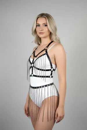 Chain Harness Skirt Set with Dazzling Silver Fringe Accents