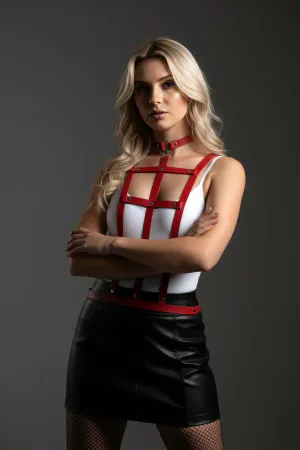 Red Women's Belt Faux Leather Multiple Stripe Body Accessory - APFT4