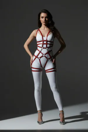 Red Garter Harness Faux Leather with Metal Ring Detail - APFT502