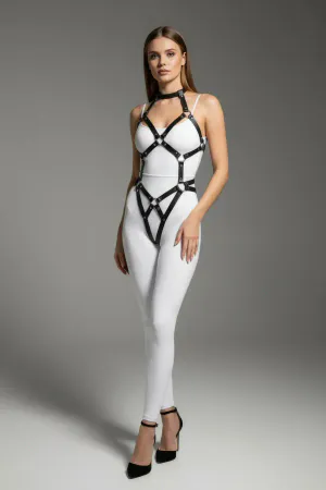 Black Body Harness Leather Full Body with Metal Ring Detail - APFT514