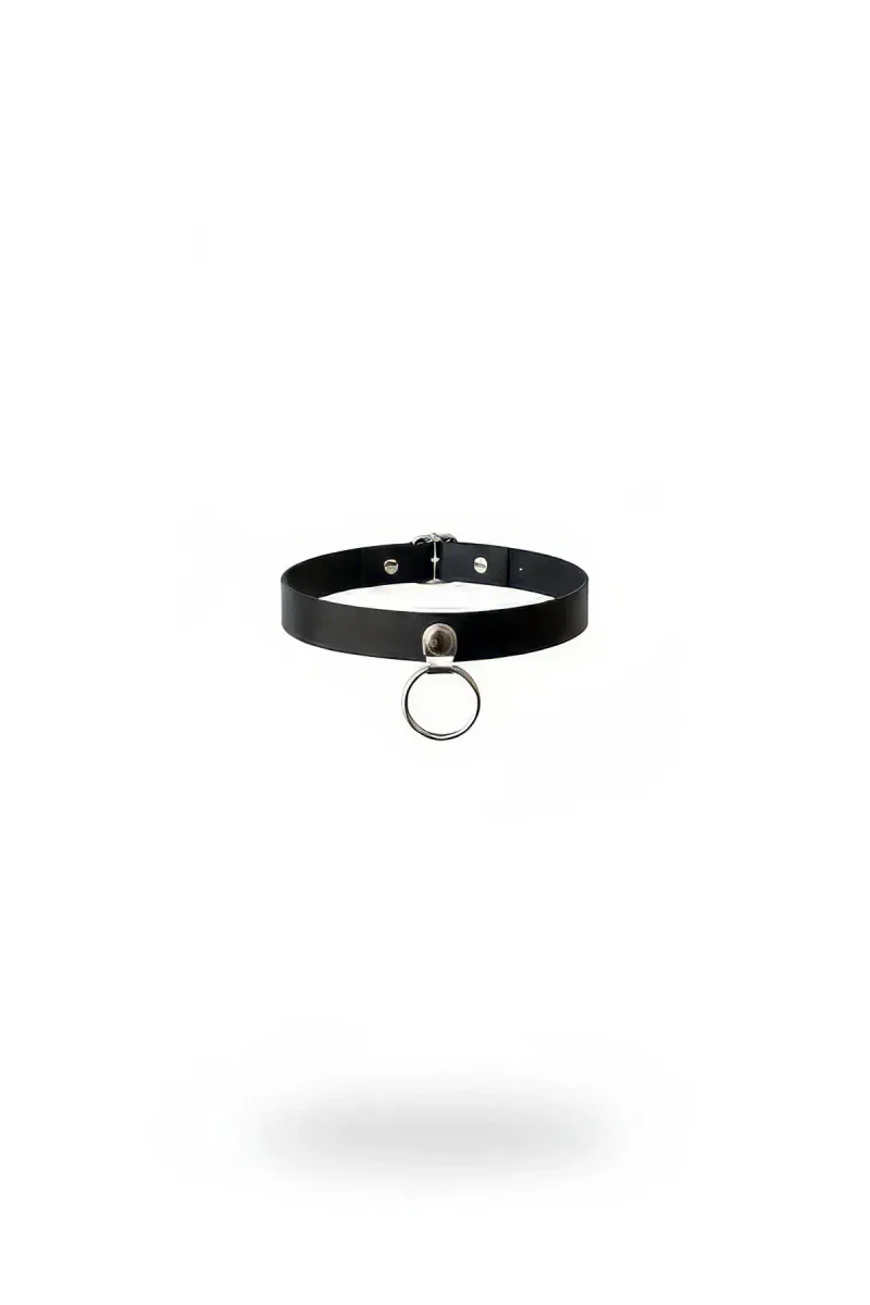 Black faux leather choker with silver O-ring detail