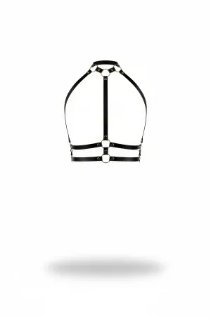 Black Women's Belt Faux Leather Ring Detailed Chest Accessory - APFT545
