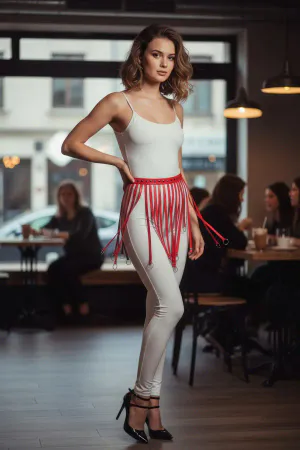 Red Skirt Leather Hoop Detailed Skirt Mini Skirt Accessory - APFT579