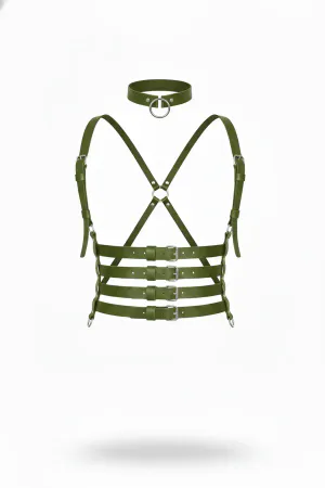 Khaki Women's Belt Multi-Buckle Cross Body Harness - APFT609