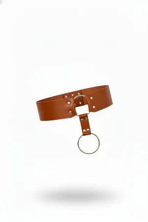 Tan Women's Belt Thick Wide Ring Detailed Waist Accessory - APFT610