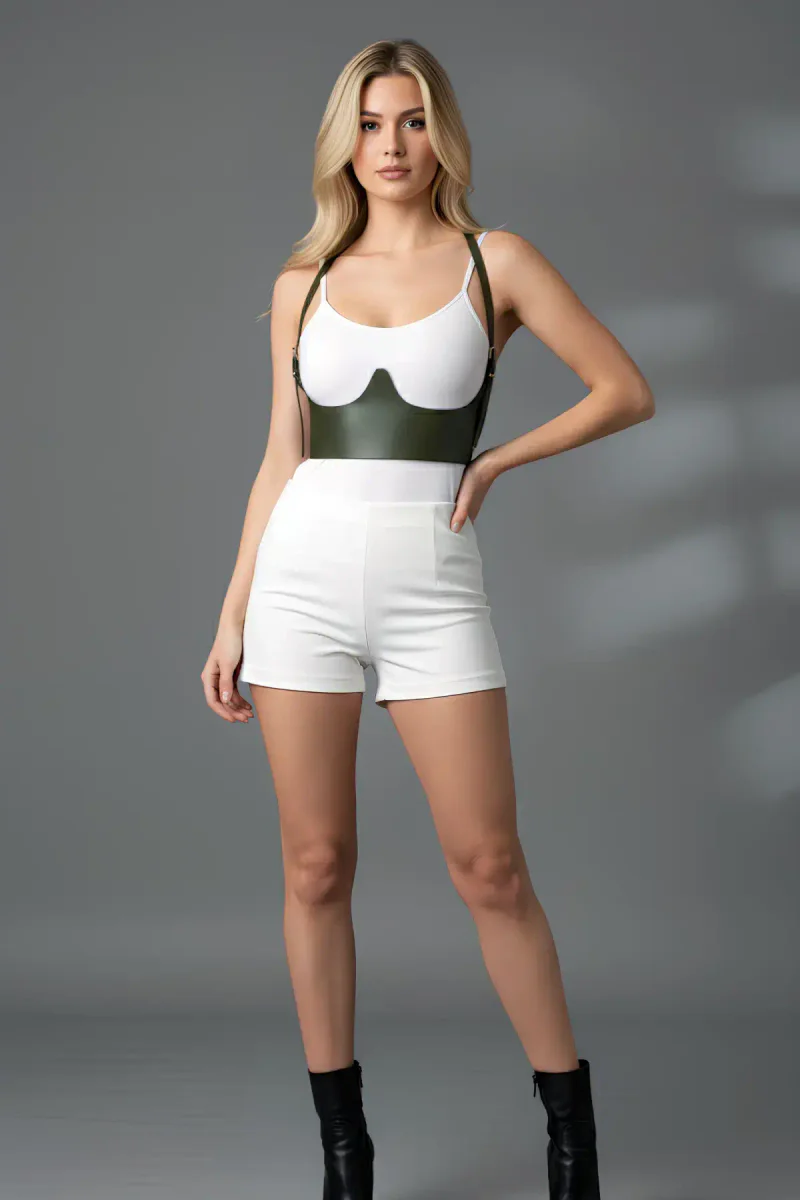 Vegan Leather Underbust Harness in Olive