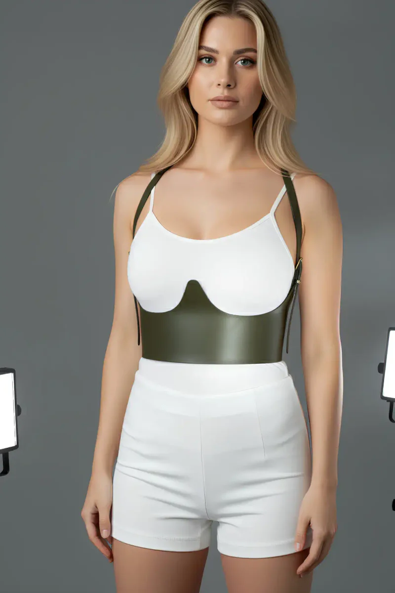 Fashion corset olive vegan leather underbust
