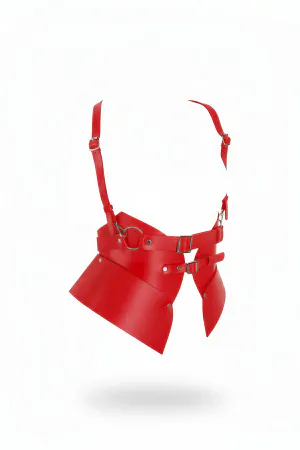 Red Women's Wide Leather Waist Accessory with Belt Corset Detail - APFT616