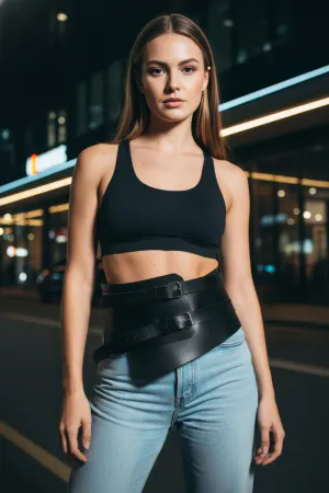 Black Women's Belt Corset Type Thick Double Buckle Leather - APFT617