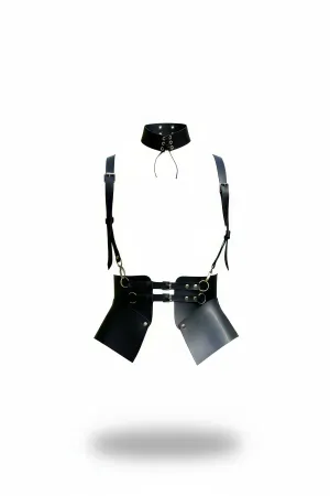 Black Women's Belt Shoulder Detailed Leather Corset - APFT622