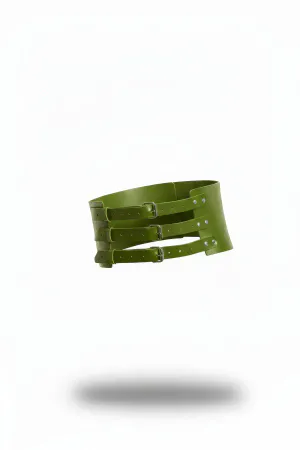 Olive Green Faux Leather Underbust Corset Belt with Three Buckles Waist Cinch