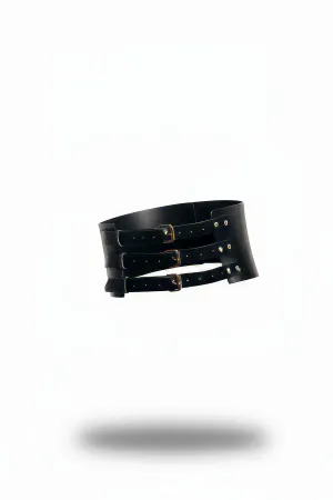 Black Women's Belt Thick Three-Buckle Corset Belt - APFT624