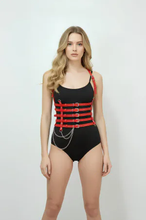 Red Women's Belt Leather Multi-Stripe Body Accessory - APFT626