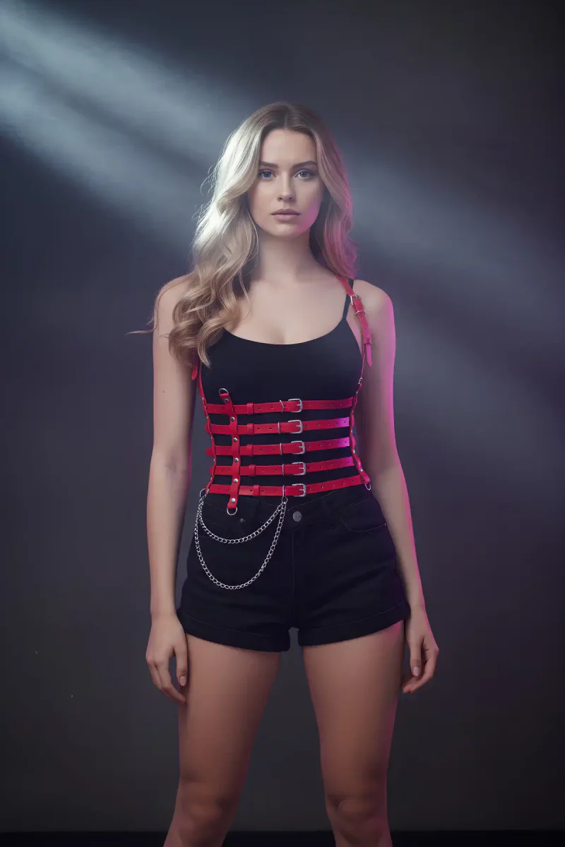 Red Women's Belt Leather Multi-Stripe Body Accessory - APFT626
