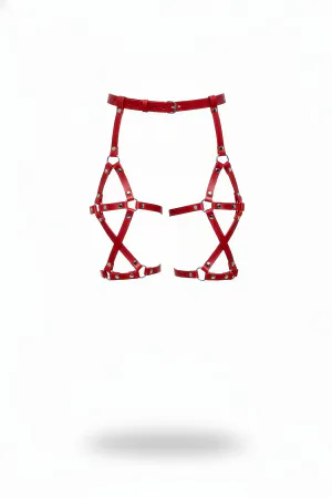 Red Faux Leather Thigh Harness Belt Caged Design Adjustable Waist