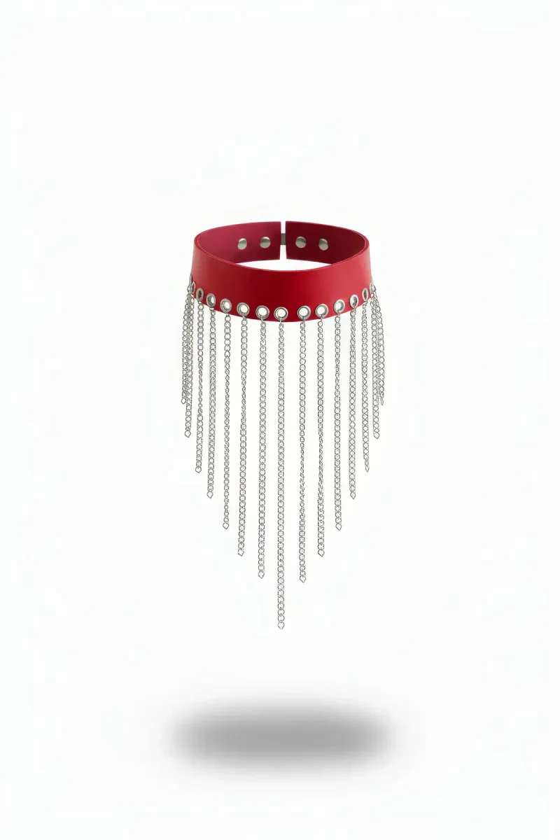 Red Choker Long Chain Tasseled Leather Necklace - APFT629