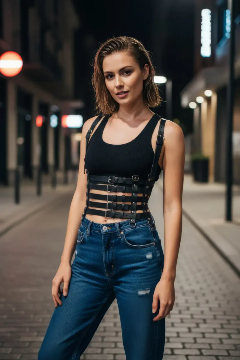 Black Women's Belt Leather Multi-Buckle Body Accessory - APFT630