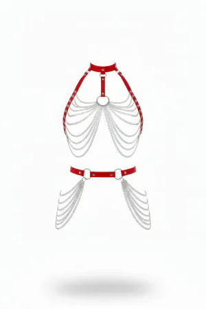 Red Women's Belt Chain Detailed Leather Body Accessory - APFT701