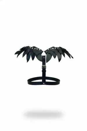 Black Women's Belt Wing Detailed Leather Body Accessory - APFT726