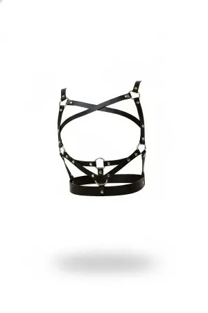 Black Faux Leather Caged Body Harness Women Multi O-Ring Straps Adjustable
