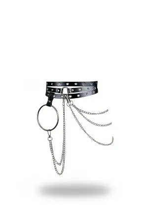 Black Women's Belt Chain Detailed Ring Buckle Studded Waist Accessory - APFT731