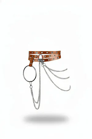 Faux Leather Triple Strap Waist Harness with Eyelets & Chains