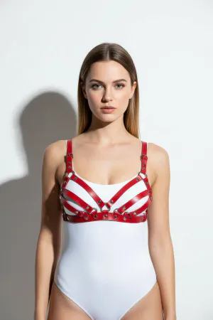 Red Chest Harness Leather Cage Body Accessory - APFT733