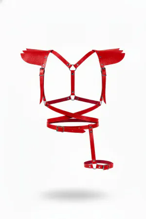 Red Women's Belt Leather Shoulder Detailed Body Harness Accessory - APFT740