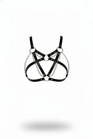 Black Women's Belt Chain Detailed Leather Body Accessory - APFT741