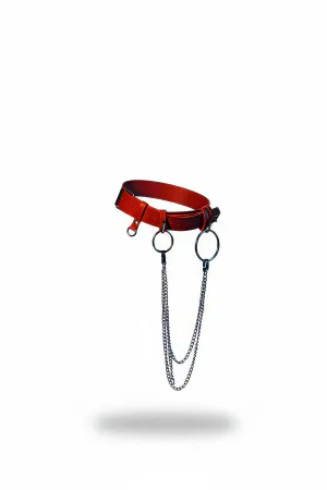 Red Faux Leather Waist Harness Belt with Dual Silver O-Ring Chains and Buckle Closure
