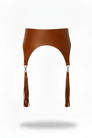Tan Women's Belt Wide Thick Faux Leather Tassel - APFT788