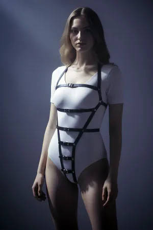 Black Body Harness Leather Multi-Buckle Body Accessory - APFT790