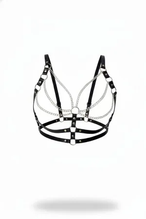 Black Women's Belt Adjustable Body Accessory with Chain Detail - APFT808