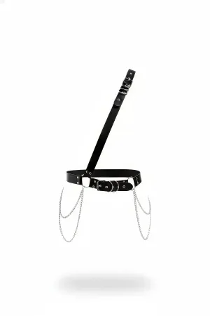 Black Faux Leather Single Shoulder Chain Harness Adjustable Waist Draped Chains