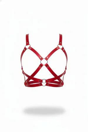Red Women's Belt Leather O-Ring Detailed Body Accessory - APFT816
