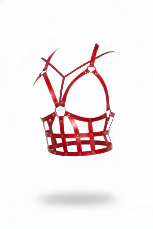 Red Women's Belt Leather Cage Detailed Studded Body Accessory - APFT819