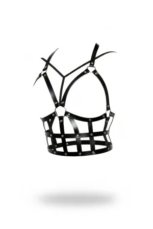 Black Women's Belt Leather Studded Cage Detailed Corset - APFT819