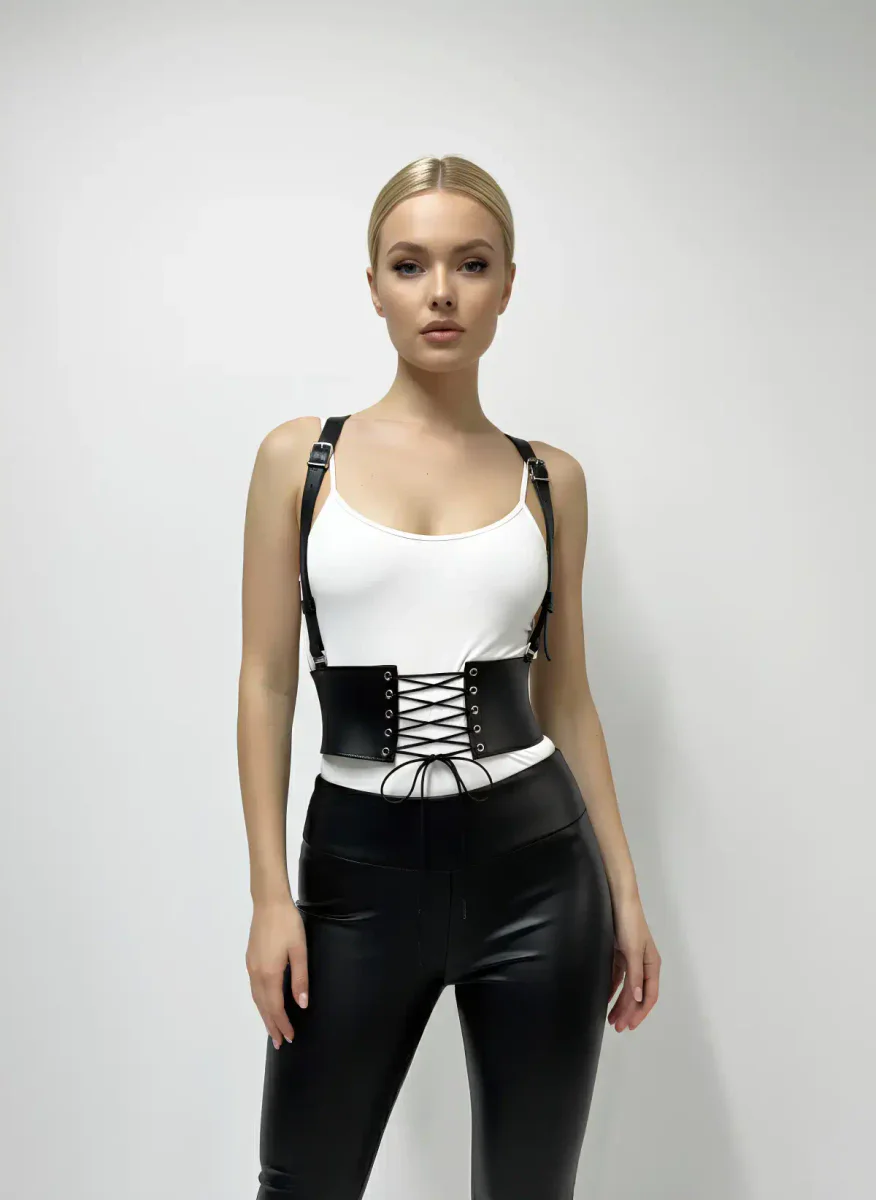 Black Women's Belt Lace-Up Thick Corset Waist Accessory - APFT822