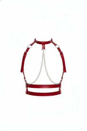 Red Women's Belt Chain Detailed Faux Leather Body Accessory - APFT824