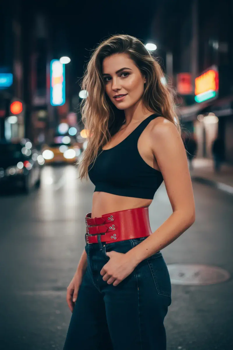 Red Women's Belt Thick Three-Buckle Waist Accessory - APFT827